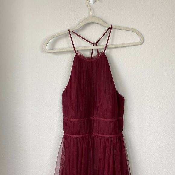 JENNY YOO Collection Helena Tulle Bridesmaid Dress Burgundy Red Size 10 Halter - Picture 4 of 9